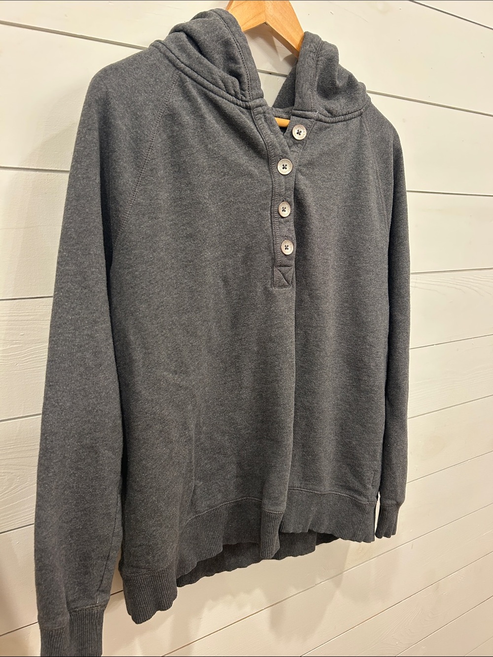 Gray Hooded Button Pullover Sweatshirt - Picture 8 of 9